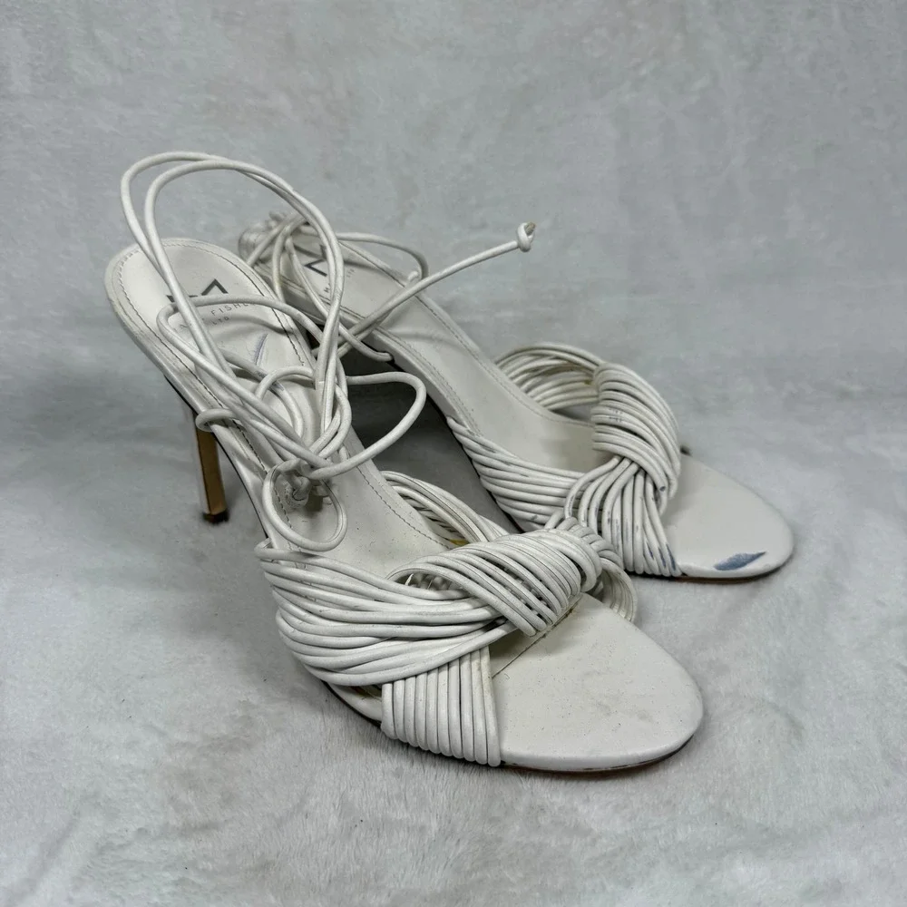 Marc Fisher LTD White‎ Leather Lace Up Strappy Stiletto Heels Knotted Sandals 8